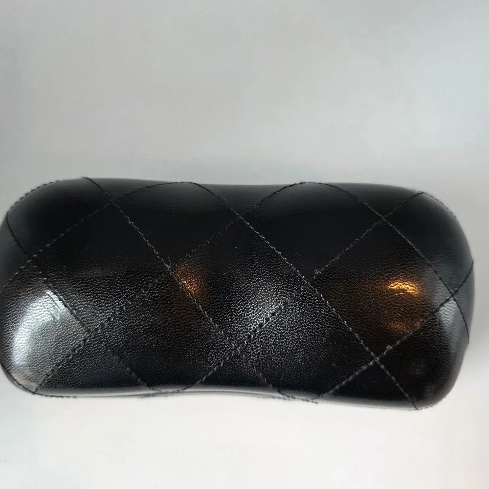 Chanel Black Quilted Caviar Leather Sunglasses Case Silver CC Logo Made in Italy